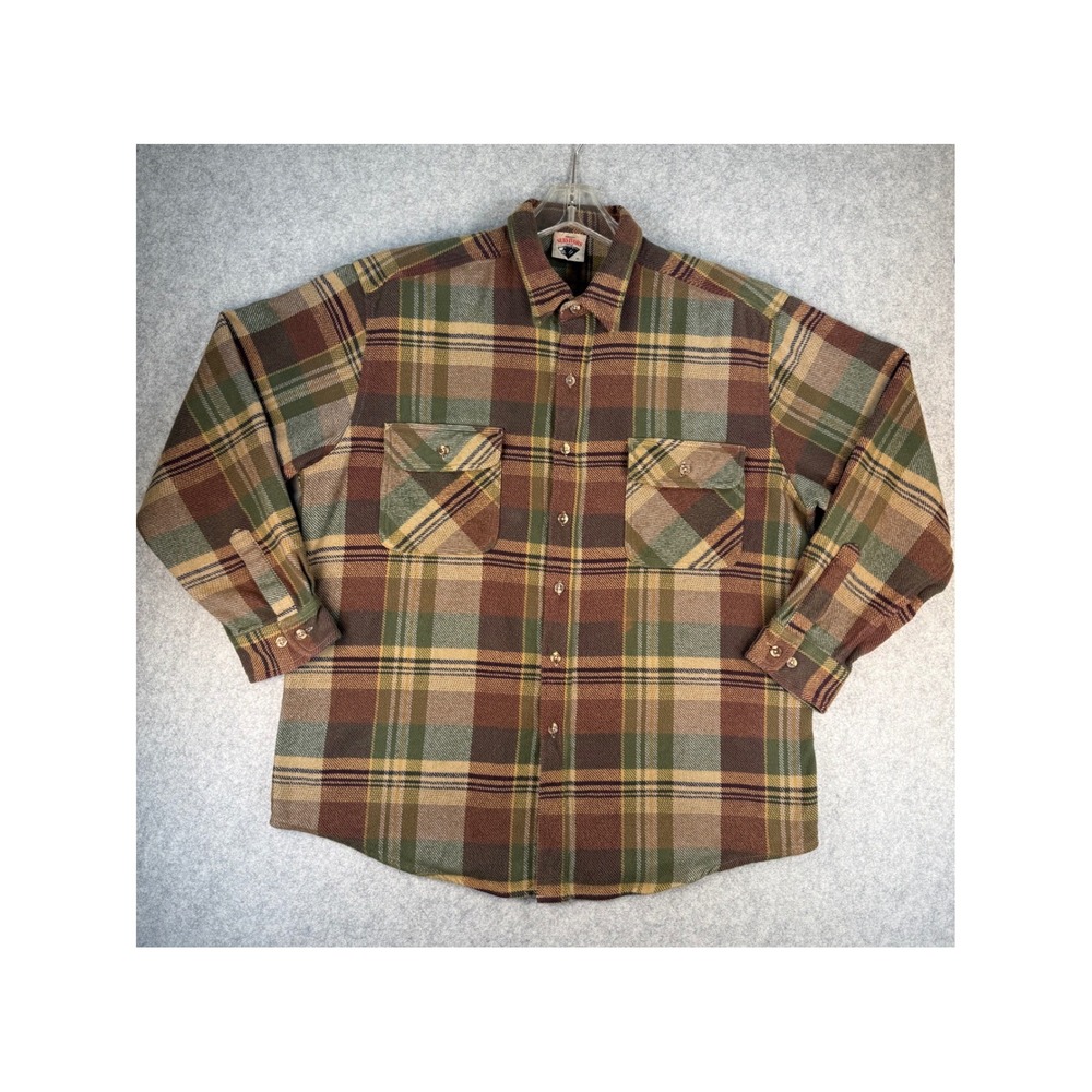 Vintage Herman Survivors Plaid Flannel Shirt Mens XL Brown Green Heavyweight